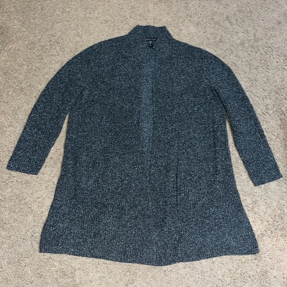 Eileen Fisher Silk Noil Stand Collar Cardigan Charcoal Medium - Picture 4 of 10